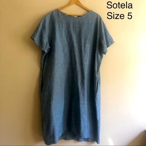 Organic, sustainable, chambray cocoon dress from Sotela.